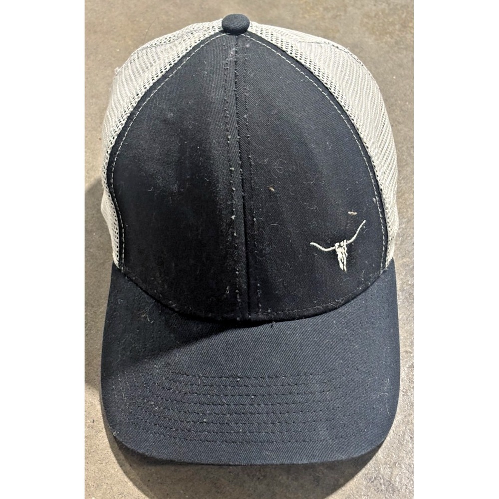 Black White Longhorn Skull Trucker Hat Mesh Snapback Western Cap